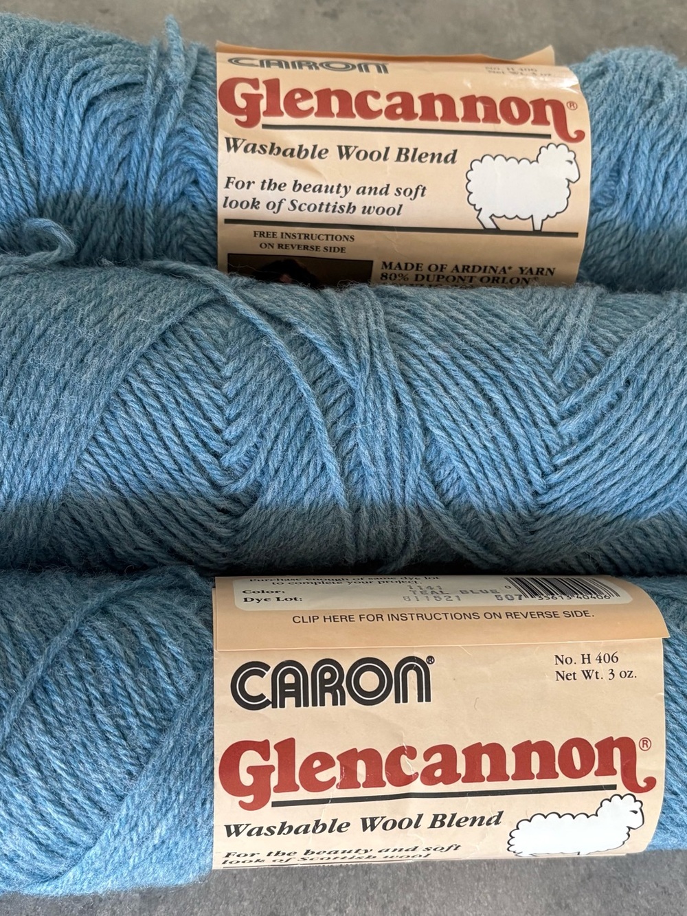 Vintage Caron Glencannon “Teal Blue” Yarn Lot - 3 Skeins